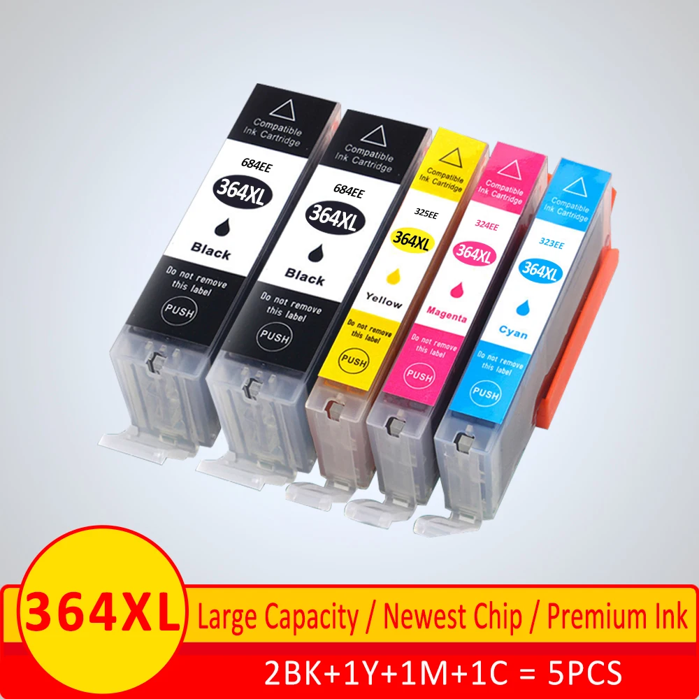 5Pk Refillable ink cartridge with chip HP 564XL Photosmart 7510 7515 C310 8550