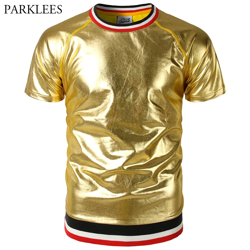 Striped Raglan Sleeve T Shirt Men Shiny Gold Metallic Mens T-shirts Slim Fit Nightclub Party Tee Shirt Homme Hip Hop Top Tees
Striped Raglan Sleeve T Shirt Men Shiny Gold Metallic Mens T-shirts Slim Fit Nightclub Party Tee Shirt Homme Hip Hop Top Tees