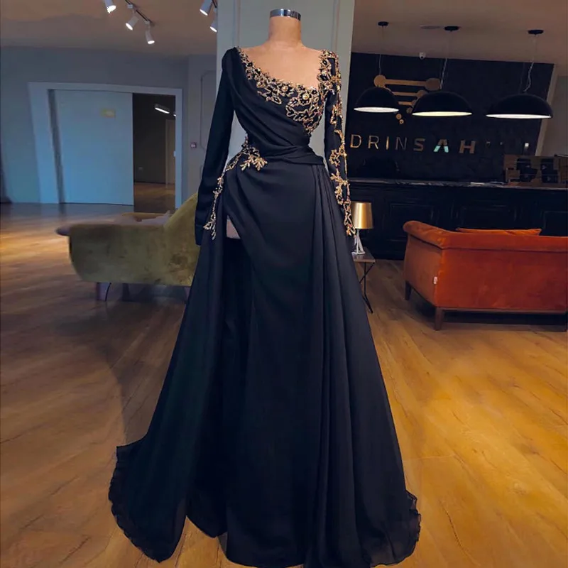 Black Muslim Evening Dresses 2019 A-line Long Sleeves Chiffon Lace Long Islamic Dubai Saudi Arabic Long Formal Evening Gown 
Black Muslim Evening Dresses 2019 A-line Long Sleeves Chiffon Lace Long Islamic Dubai Saudi Arabic Long Formal Evening Gown