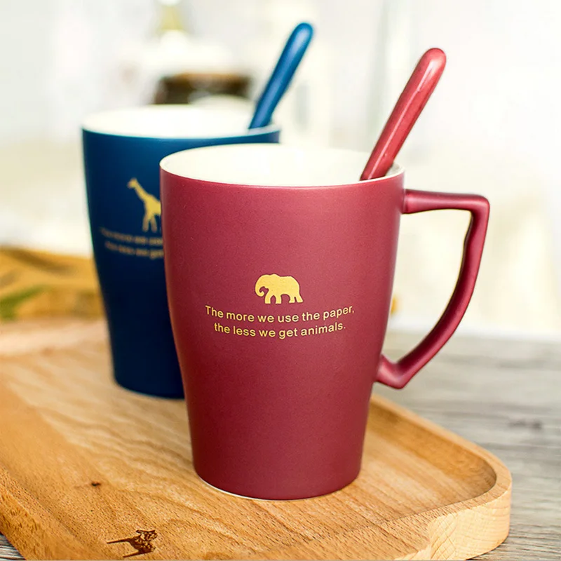 Image Creative Brief Mosaic Animal Ceramic Cup Retro Mug with lid spoon coffee cup couple milk cup