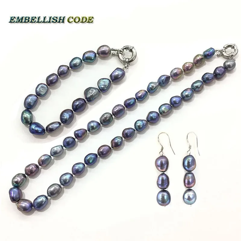 

selling well necklace earring bracelet set small baroque pearls simple natural freshwater pearl Peacock blue Colourful women