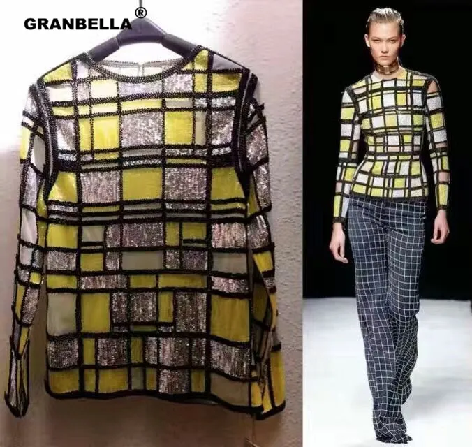 European brand design high quality square shiny sequins women blouses fashion long sleeve sexy beading blouse feminine tops
European brand design high quality square shiny sequins women blouses fashion long sleeve sexy beading blouse feminine tops