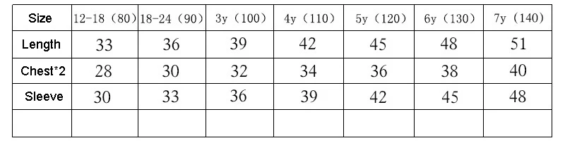 Baby Cardigan Size Chart