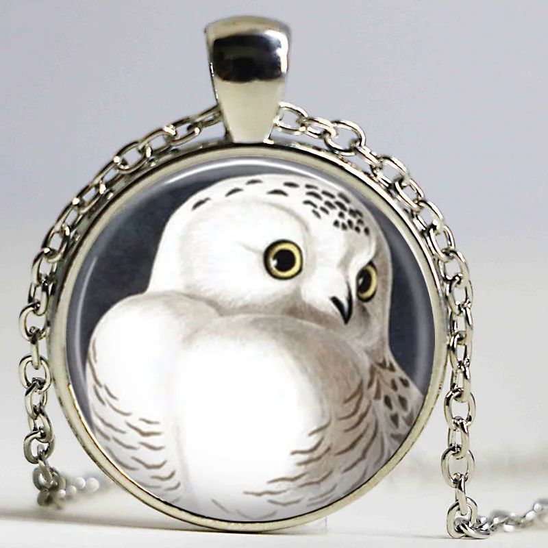 Image Owl Jewelry Owl Necklace Owl Glass Pendant Snowy Owl Round Glass Dome Cabochon Birthday Gift for Women or For Him