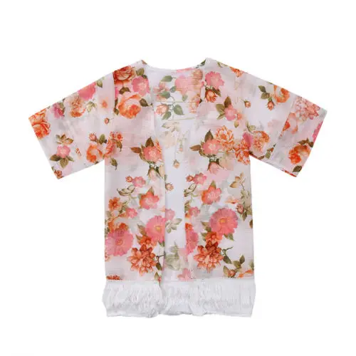 Летние тонкие пляжные блузки с цветочным принтом для девочек Верхняя одежда