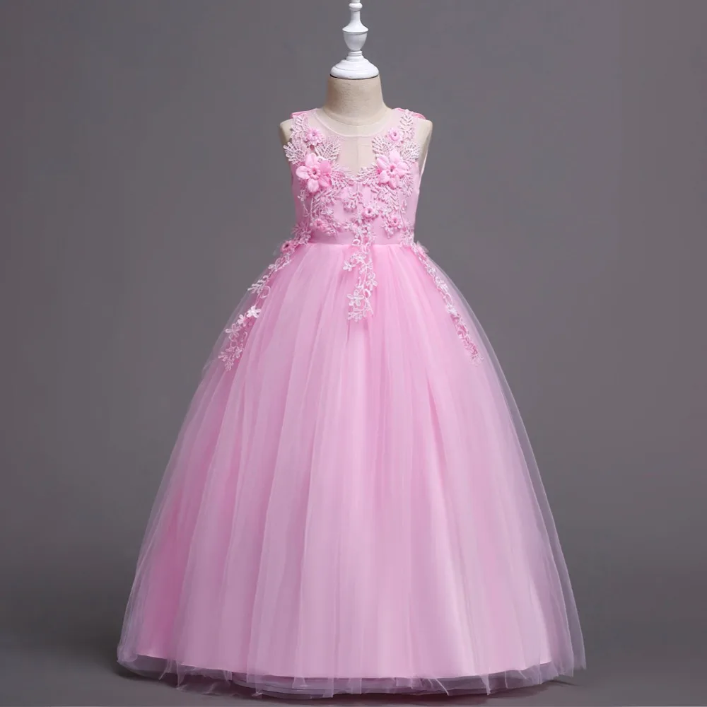 Детское кружевное платье принцессы с цветами свадебное для девочки невесты на