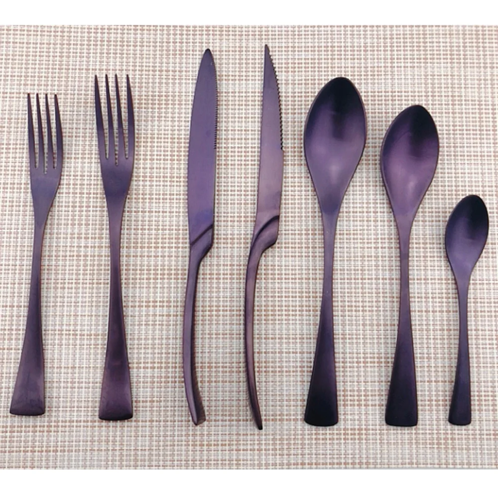 New Design Matte Purple Dinnerware 304 Stainless Steel Cutlery Set Dinner Sharp Steak Knives Forks Teaspoon Tableware Set 1 pcs
New Design Matte Purple Dinnerware 304 Stainless Steel Cutlery Set Dinner Sharp Steak Knives Forks Teaspoon Tableware Set 1 pcs