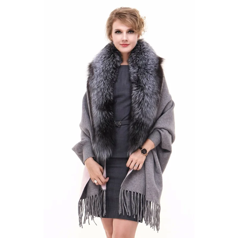 Luxury Real Cashmere Shawls with Tassels Fox Fur Collar Women Fur Wedding Bride Lady Neckwarmer Female Wraps LF5074
Luxury Real Cashmere Shawls with Tassels Fox Fur Collar Women Fur Wedding Bride Lady Neckwarmer Female Wraps LF5074