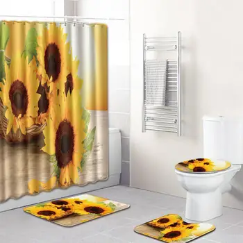 4Pcs/Set Sunflower Printing Shower Curtain + Floor Mat +Toilet Seat Cover+ Foot Pad 180x180cm
4Pcs/Set Sunflower Printing Shower Curtain + Floor Mat +Toilet Seat Cover+ Foot Pad 180x180cm