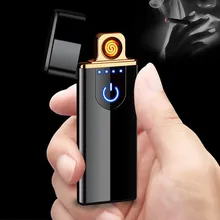 Novo usb carregamento isqueiro do cigarro toque sensing switch duplo-face isqueiro à prova de vento flameless isqueiros eletrônicos sem gás(China)
