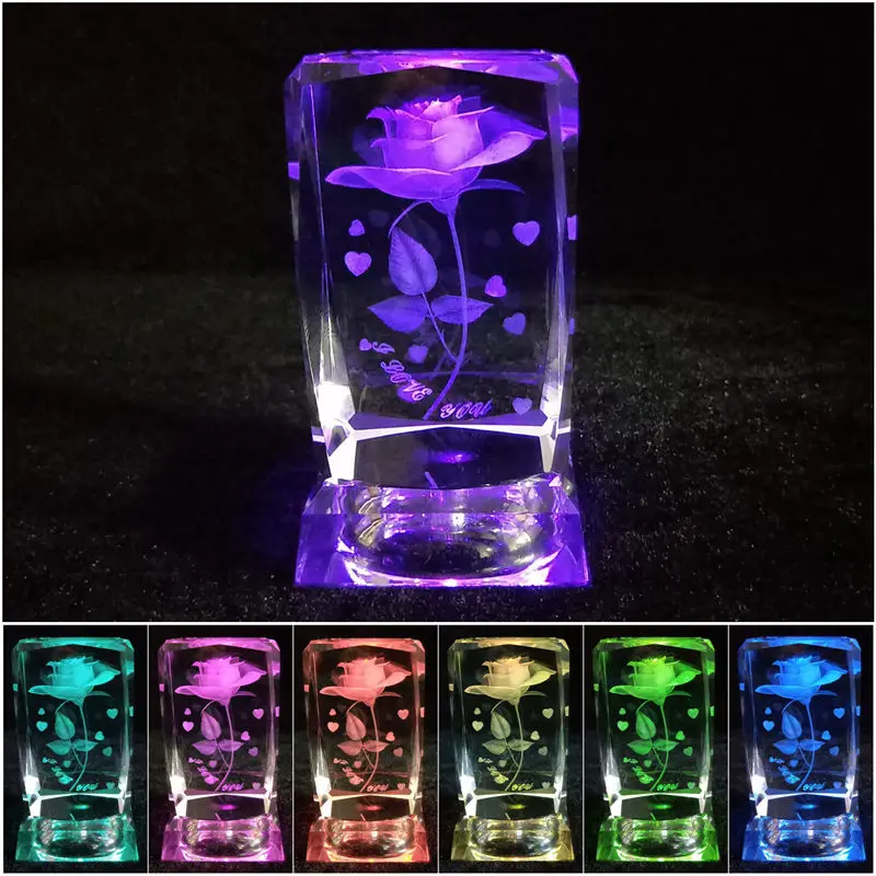 Inner Carving Rose Flower K9 Crystal Ornament Variable LED lighting Valentine's Day Birthday Christmas Gifts Souvenir
Inner Carving Rose Flower K9 Crystal Ornament Variable LED lighting Valentine's Day Birthday Christmas Gifts Souvenir