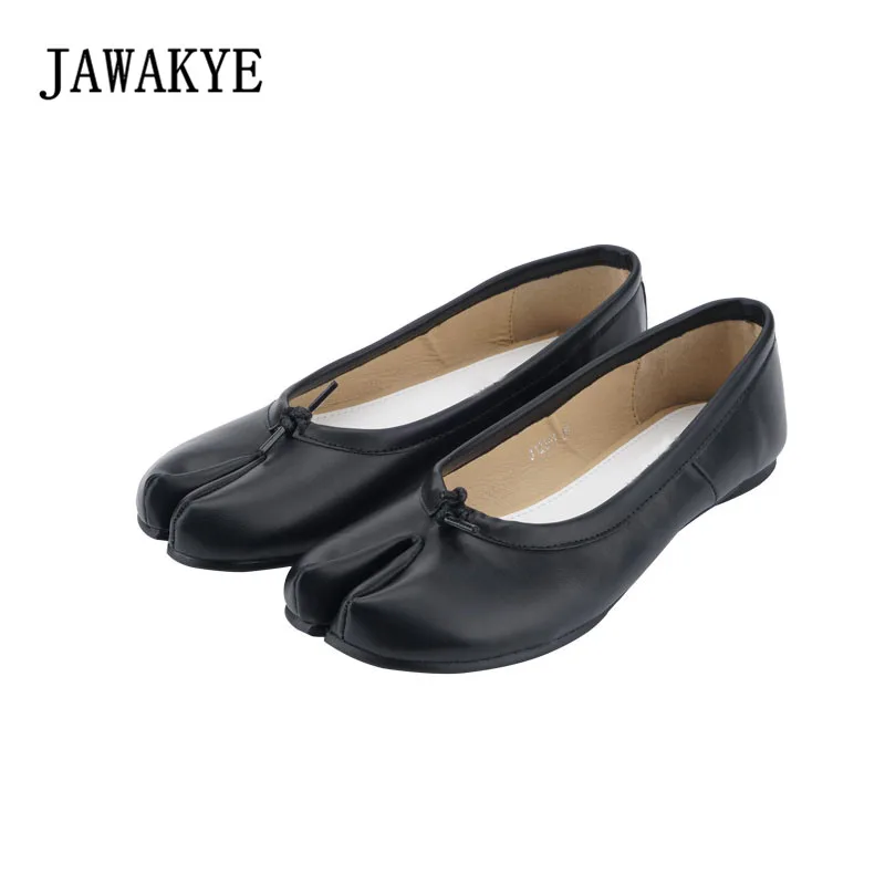 

JAWAKYE Split Toes Ballet Flats Shoes Woman Soft genuine leather Special leisure single dress shoe Slip-On Loafer Flat Shoes
