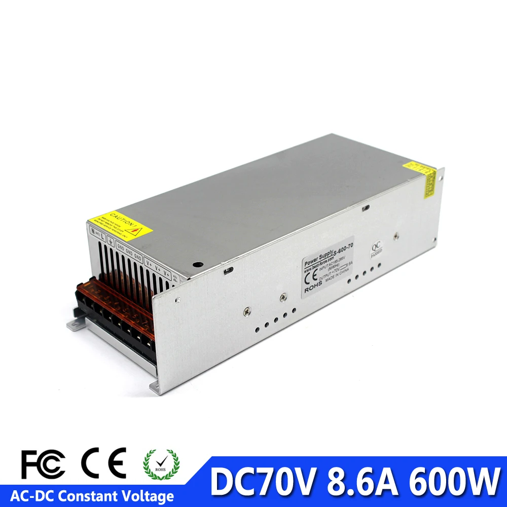 Switch Power Supply DC70V 8.6A 600W Power Adapter Transformer 220V AC-DC SMPS For CNC Router Machine Equipment Stepper Motor
Switch Power Supply DC70V 8.6A 600W Power Adapter Transformer 220V AC-DC SMPS For CNC Router Machine Equipment Stepper Motor