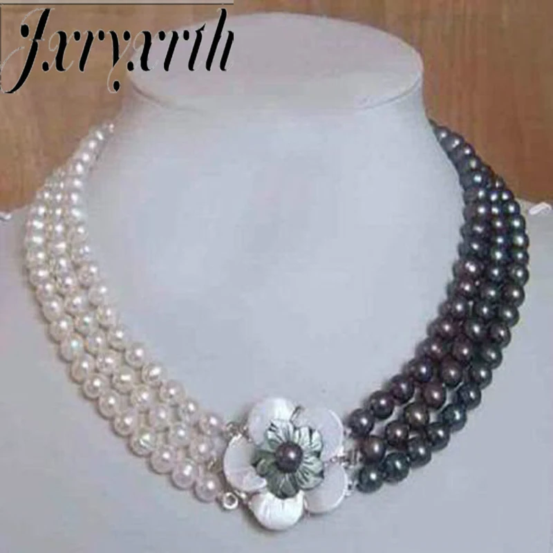 Jxryxrth 2018 3Row white&black pearl necklace shell flower clasp 17-19inch DIY popular women jewelry
Jxryxrth 2018 3Row white&black pearl necklace shell flower clasp 17-19inch DIY popular women jewelry