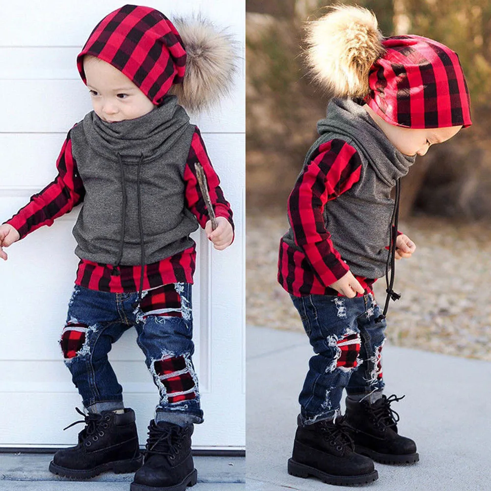 2018 New Children kids baby clothes Toddler Baby Boys Long Sleeve Plaid Splice Tops+ Jeans Denim Pants Set Outfits Clothes Sets
2018 New Children kids baby clothes Toddler Baby Boys Long Sleeve Plaid Splice Tops+ Jeans Denim Pants Set Outfits Clothes Sets