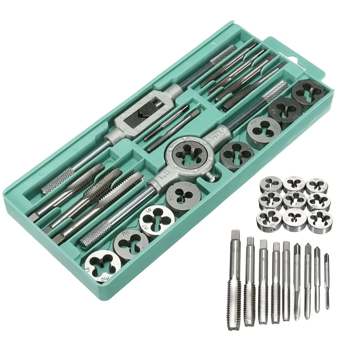 Metric Tap Dies Set 20pcs/set 1/16''--1/2'' NC Screw Thread Plugs Taps Alloy Steel Hand Screw Taps Hand Tools
Metric Tap Dies Set 20pcs/set 1/16''--1/2'' NC Screw Thread Plugs Taps Alloy Steel Hand Screw Taps Hand Tools