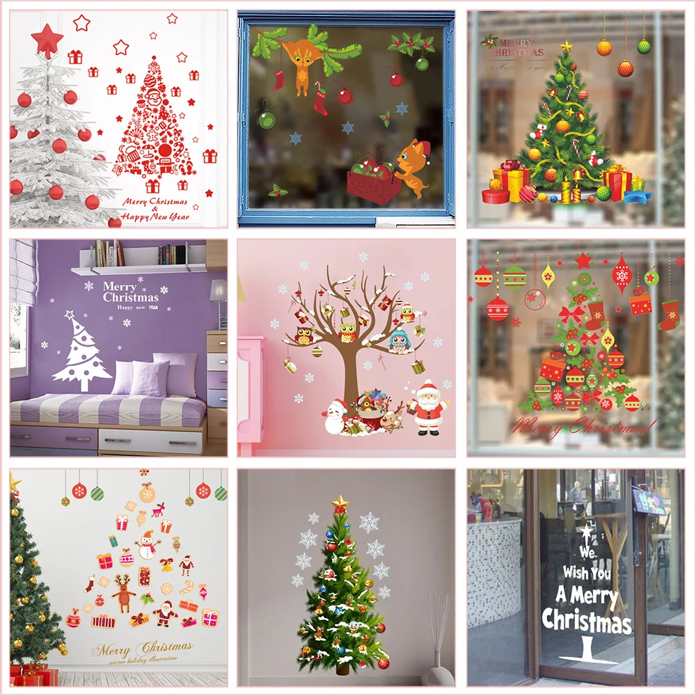Фото Christmas Tree Santa Claus Wall Stickers For Kids Bedroom Diy Home Decoration Festival Season Mural Art Xmas Gift Pvc Decal | Дом и сад