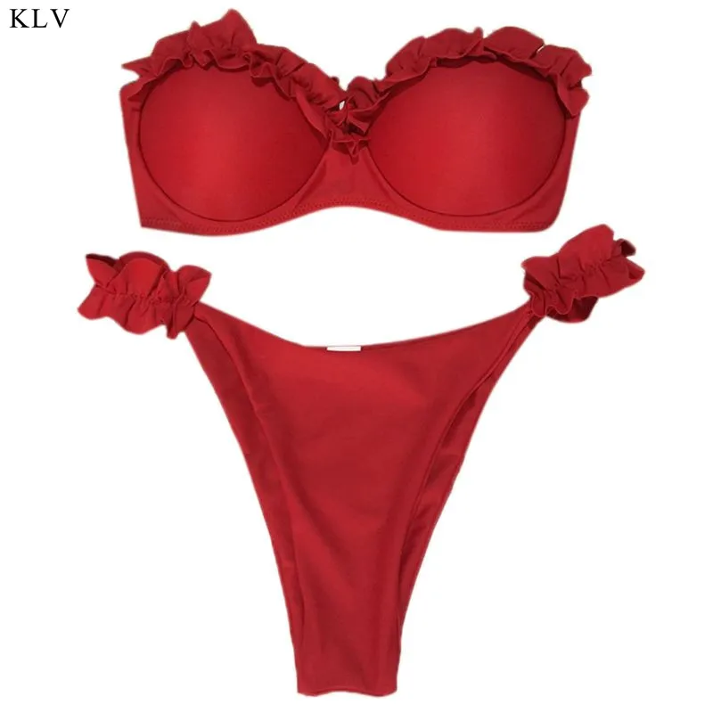 Women Sexy Bikini Set Off The Shoulder Strapless Underwire Bra Pleated Ruffles Patchwork Swimsuit Low Waist Thong Beachwear
Women Sexy Bikini Set Off The Shoulder Strapless Underwire Bra Pleated Ruffles Patchwork Swimsuit Low Waist Thong Beachwear