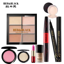 Merah & Hitam Alat Makeup Kit 8 Pcs Pelembab Lipstik Matte Tahan Lama Lipstik Foundation Concealer Pensil Alis Eyeliner(China)