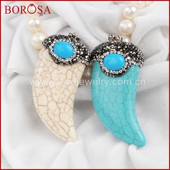 BOROSA Horn Pendant Blue/White Howlite Stone With Round Blue Howlite Stone Pendant Bead Paved Zircon JAB319
BOROSA Horn Pendant Blue/White Howlite Stone With Round Blue Howlite Stone Pendant Bead Paved Zircon JAB319
