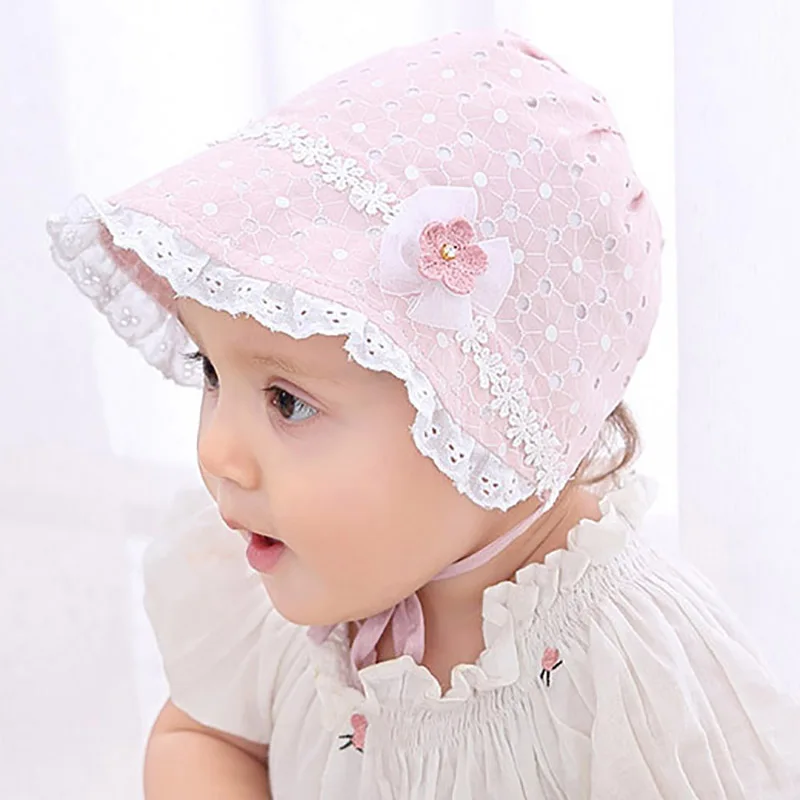 Pink Vikenner Lace Flower Hat Cap Infant Toddler Beanie Bonnet Hats Summer Breathable Sunbonnet for Baby Girls
