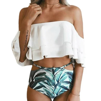 2019 Sexy Bikini Set White Blue Swimsuit Vintage Print Bikinis High Waist Off Shoulder Swimwear Women Ruffled Swim Bathing Suit
2019 Sexy Bikini Set White Blue Swimsuit Vintage Print Bikinis High Waist Off Shoulder Swimwear Women Ruffled Swim Bathing Suit