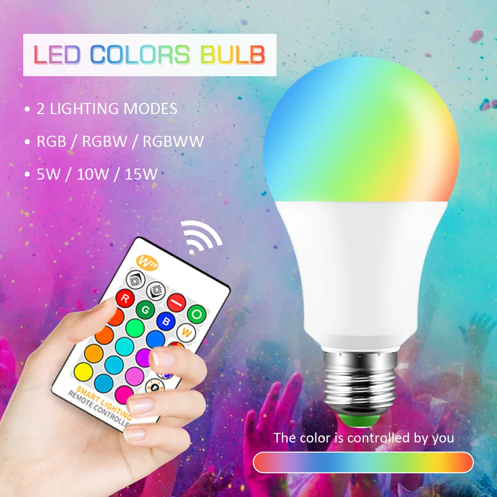 E27 LED Bulb 5W 10W 15W White RGB Color Changing RGBW Magic Smart Lamp 110V 220V Daylight IR Remote / Wall Switch Control
E27 LED Bulb 5W 10W 15W White RGB Color Changing RGBW Magic Smart Lamp 110V 220V Daylight IR Remote / Wall Switch Control