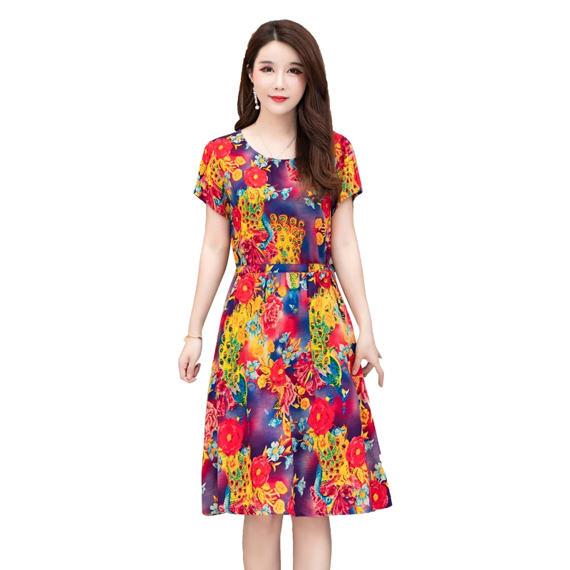 Summer woman short-sleeved dress cotton silk long section women's print skirt loose floral cotton silk dress
Summer woman short-sleeved dress cotton silk long section women's print skirt loose floral cotton silk dress