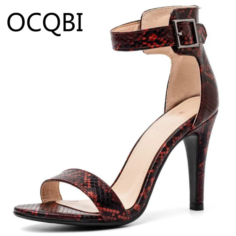 Womens High Heel Summer Shoes Single Strap Open Toe Sandals Street Shoes Snake-grain Pattern Wine Red Evening Party Sandals
Womens High Heel Summer Shoes Single Strap Open Toe Sandals Street Shoes Snake-grain Pattern Wine Red Evening Party Sandals