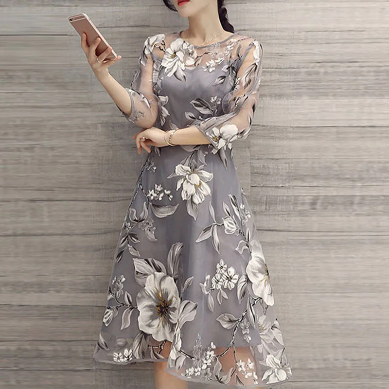 Multicolor Floral Organza Overlay printing Dress Round Neck High Waist hollow out Dress 2018 Summer Women Sweety Party Dress
Multicolor Floral Organza Overlay printing Dress Round Neck High Waist hollow out Dress 2018 Summer Women Sweety Party Dress