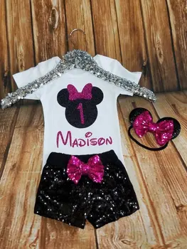 

personalize glitter Minnie Mouse 1st Birthday Bodysuit & shorts onepiece Tutu toodles Outfit Set baby shower party gifts