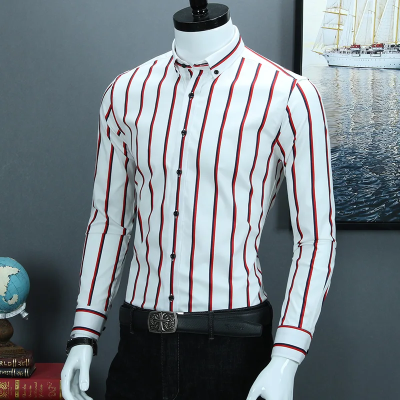 Men's Standard-fit Designer Smart Casual Dress Shirts Comfortable Cotton Long Sleeve Button-collar Contrast Bold Striped Shirt
Men's Standard-fit Designer Smart Casual Dress Shirts Comfortable Cotton Long Sleeve Button-collar Contrast Bold Striped Shirt