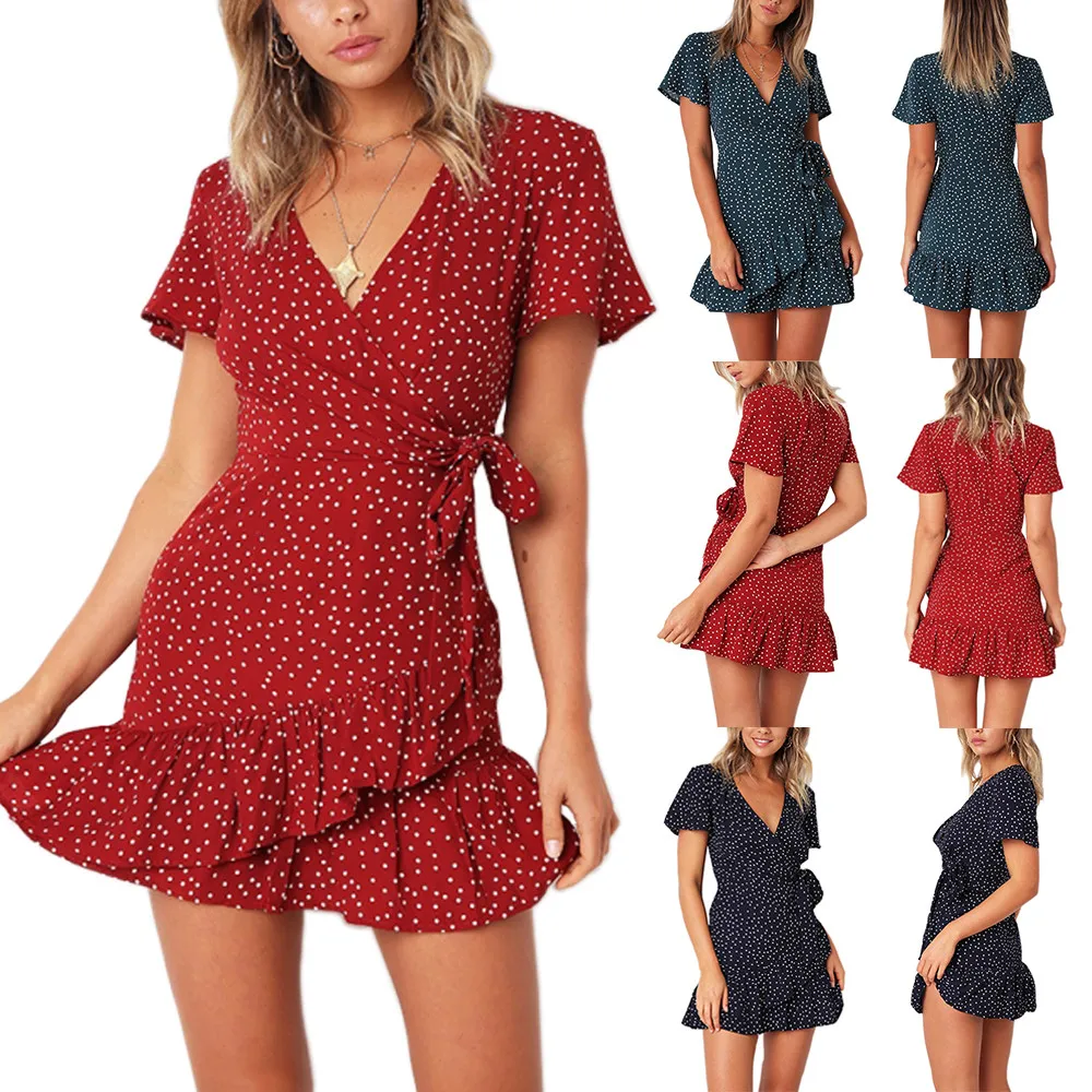 Ladies Summer Dresses Polyester Midi Dresses For Women Print Women Summer Bow Ruffles Bohe Party Short Mini DressW404
Ladies Summer Dresses Polyester Midi Dresses For Women Print Women Summer Bow Ruffles Bohe Party Short Mini DressW404