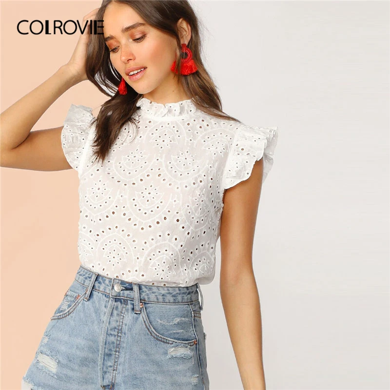 COLROVIE White Solid Ruffle Trim Embroidery Eyelet Boho Blouse Shirt Women 2019 Summer Korean Elegant Ladies Tops And Blouses
COLROVIE White Solid Ruffle Trim Embroidery Eyelet Boho Blouse Shirt Women 2019 Summer Korean Elegant Ladies Tops And Blouses