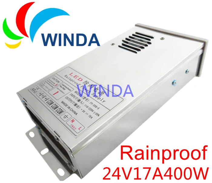 Rainproof power supply output DC 24V 17A 400W monitor adapter for led strip outdoor new
Rainproof power supply output DC 24V 17A 400W monitor adapter for led strip outdoor new