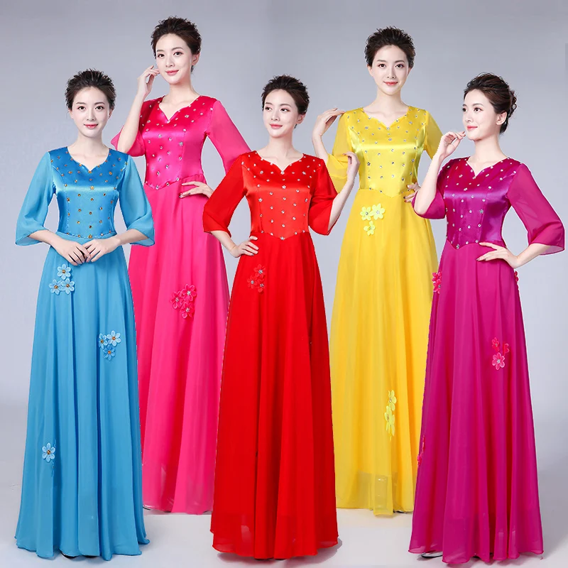 New Choir Costume Chorus Costume Women's National Day Swing Dress Middle-aged Stage Costume Dress
New Choir Costume Chorus Costume Women's National Day Swing Dress Middle-aged Stage Costume Dress