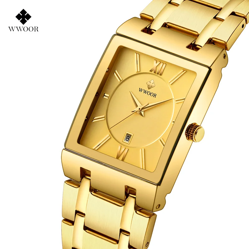 WWOOR Full Gold Quartz Men Watches Top Brand Luxury Square Design Auto Date Waterproof Quartz Watches Men Relogio Masculino
WWOOR Full Gold Quartz Men Watches Top Brand Luxury Square Design Auto Date Waterproof Quartz Watches Men Relogio Masculino