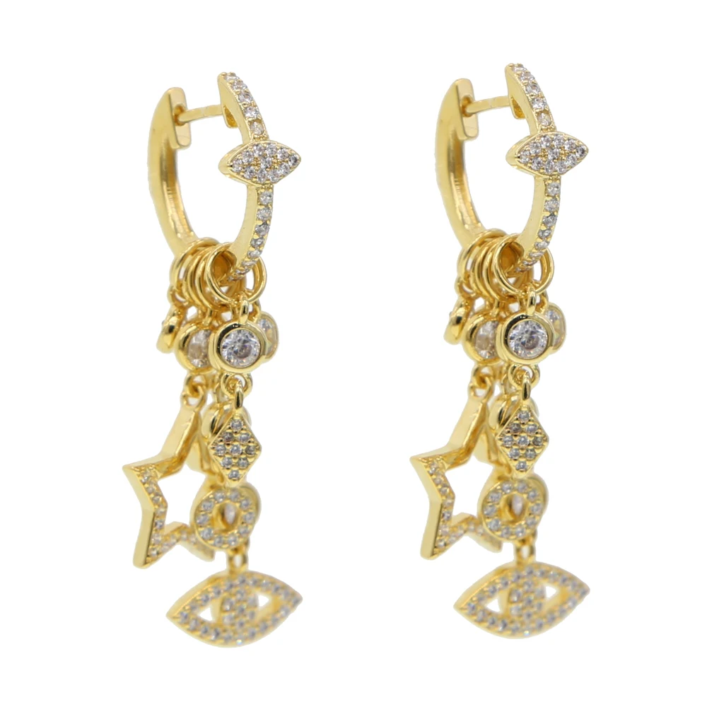 New charm earring evil eye cz charm Huggie hoop earring design delicate CZ star stacking fashion trendy wedding jewelry
New charm earring evil eye cz charm Huggie hoop earring design delicate CZ star stacking fashion trendy wedding jewelry