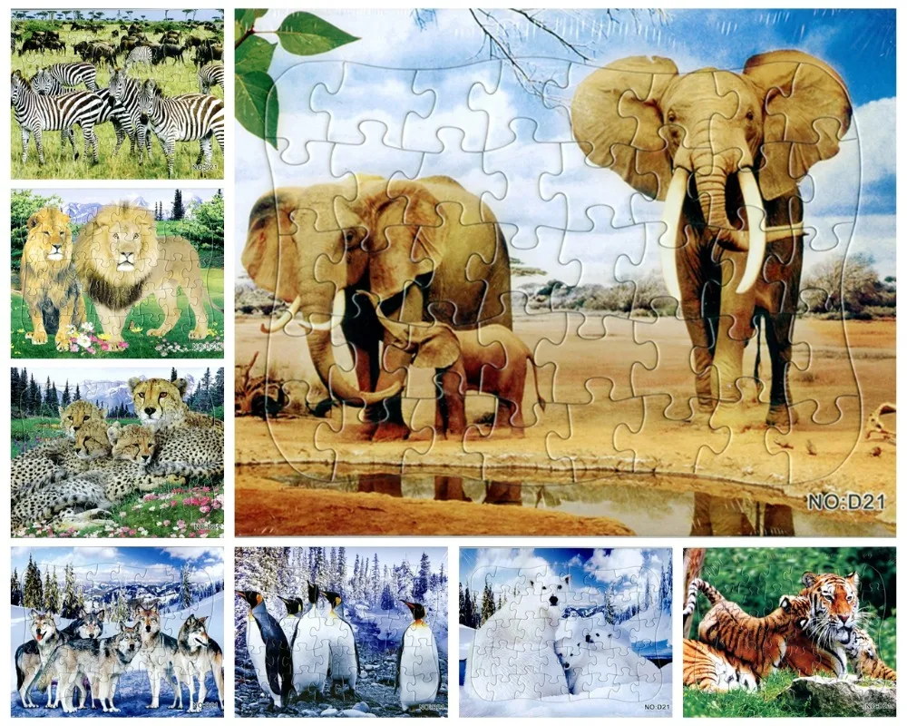 21*28CM 40Pieces Wild animals of elephant white bear lion penguin leopard Wolf tiger zebra puzzle Jigsaw Puzzle toy
21*28CM 40Pieces Wild animals of elephant white bear lion penguin leopard Wolf tiger zebra puzzle Jigsaw Puzzle toy