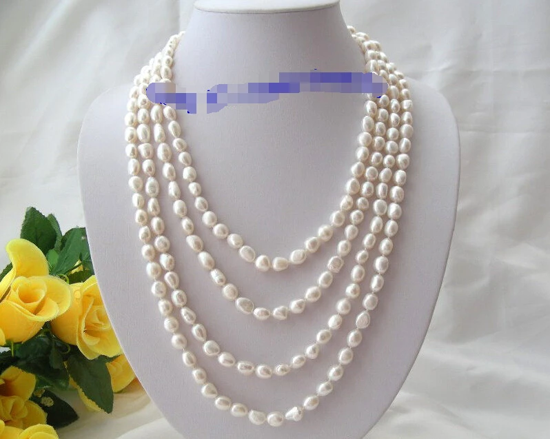 

FREE shipping>stunning long 100" 11mm baroque white freshwater cultured pearls necklace d873 6.07