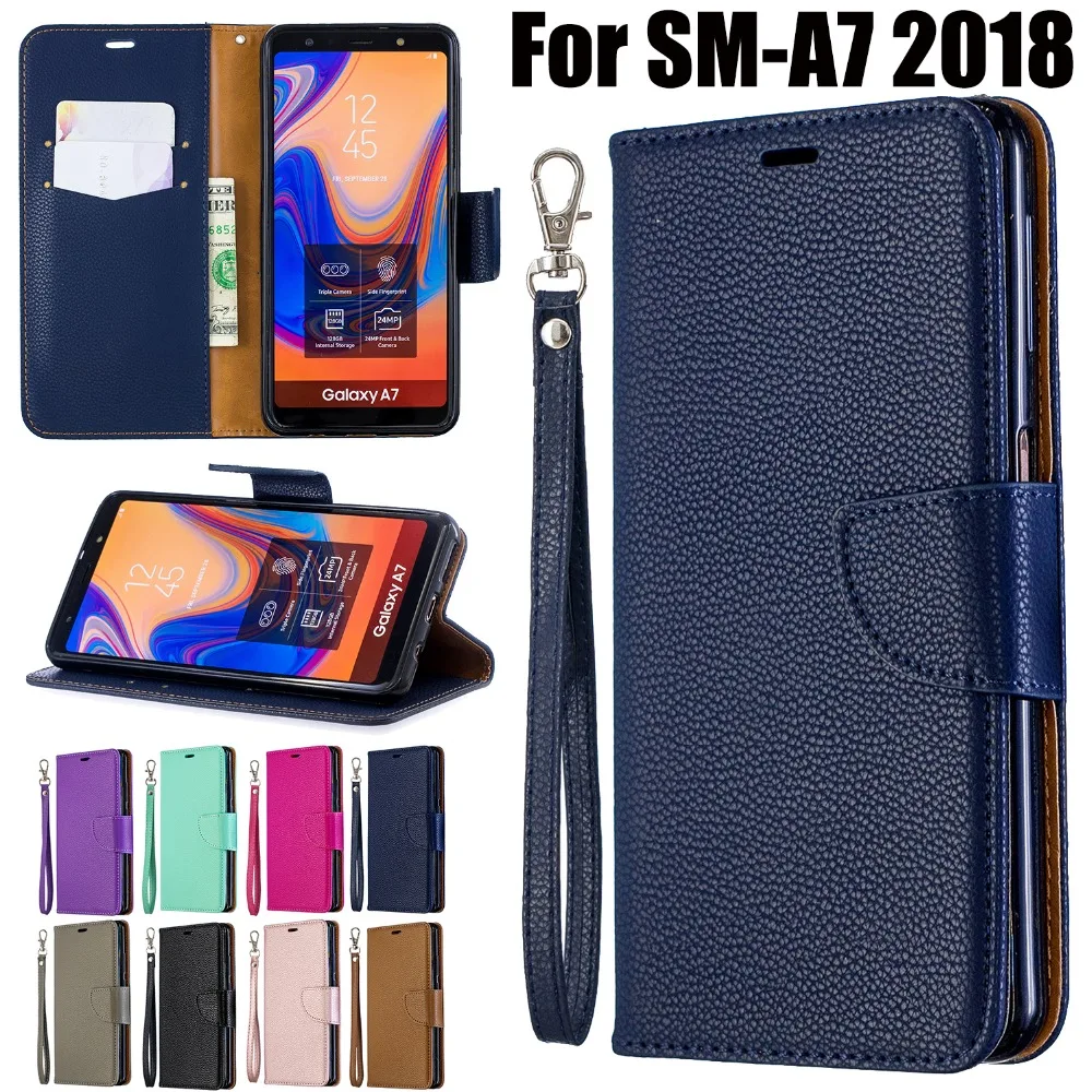 Фото Двухцветный чехол-книжка для Samsung Galaxy A7 2018 телефона A750 роскошный чехол-кошелек из