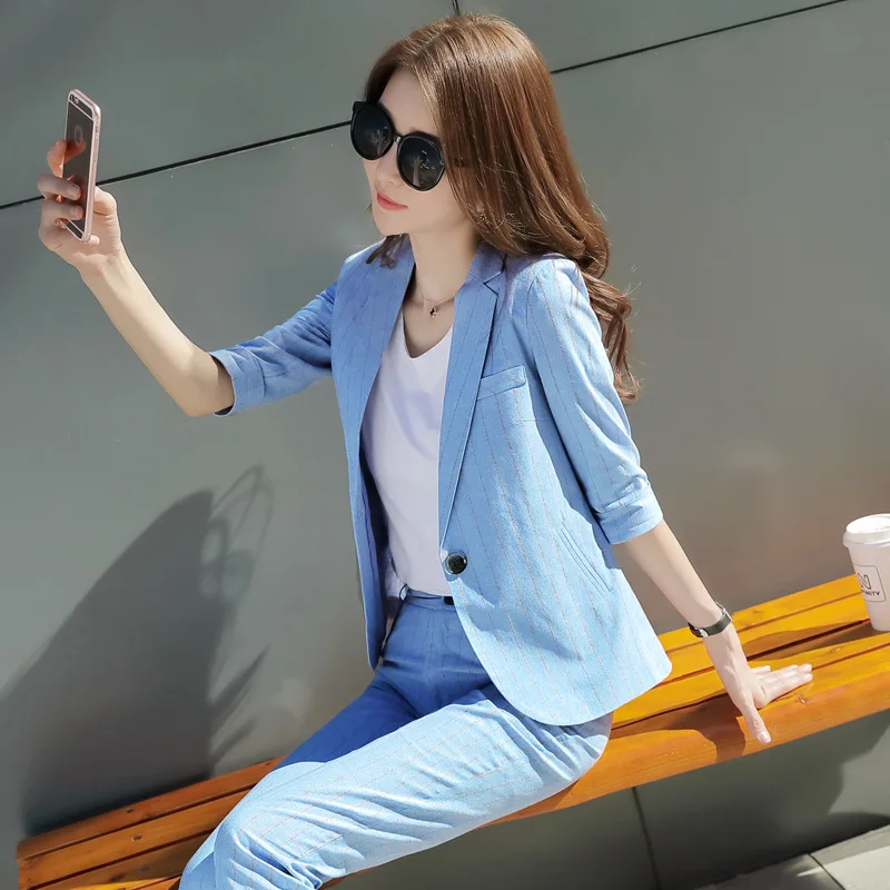 Set female 2019autumn new temperament fashion striped small suit jacket loose professional casual + nine pants elegant two-piece
Set female 2019autumn new temperament fashion striped small suit jacket loose professional casual + nine pants elegant two-piece