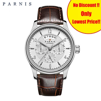 

43mm Parnis Mens Watch Top Brand Luxury Mechanical Men's Watches Miyota 9100 Auto Date Moon Phase Week Mechanical Men Wristwatch