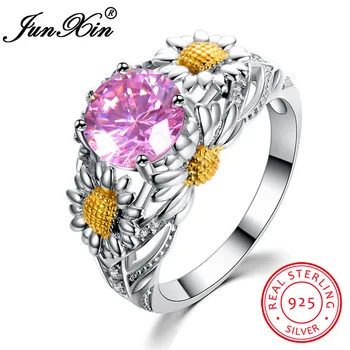 JUNXIN Pink CZ Round Zircon Daisy Flower Rings for Women 100% Real Silver Color Jewelry Fashion Birthstone Wedding Rings
JUNXIN Pink CZ Round Zircon Daisy Flower Rings for Women 100% Real Silver Color Jewelry Fashion Birthstone Wedding Rings