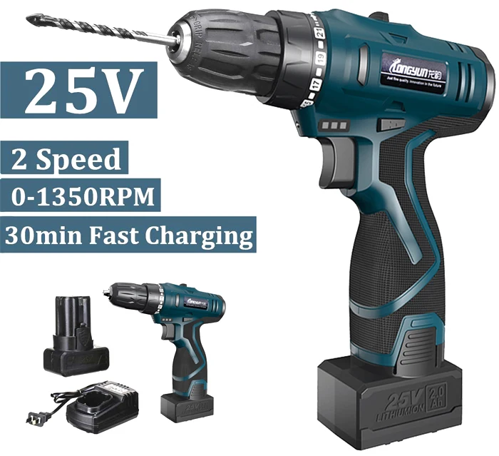 Longyun Rechargeable Lithium Battery cordless Electric Drill bit 25V Electric Screwdriver Torque screw gun power tools
Longyun Rechargeable Lithium Battery cordless Electric Drill bit 25V Electric Screwdriver Torque screw gun power tools