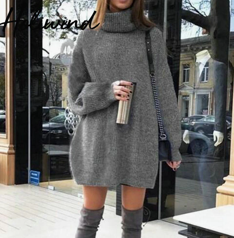 2019 Winter Women Gray Black Turtleneck Sweater Dress Causal High Street Loose Knitted Dress Short Mini Sweaters Dress
2019 Winter Women Gray Black Turtleneck Sweater Dress Causal High Street Loose Knitted Dress Short Mini Sweaters Dress