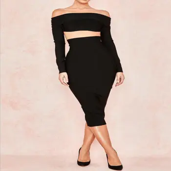New Fashion Sexy Slim Black Bandage Dress Rayon 2 Piece Set Slash Neck Women Bodycon Dresses Vestido Evening Club Autumn Dresses
New Fashion Sexy Slim Black Bandage Dress Rayon 2 Piece Set Slash Neck Women Bodycon Dresses Vestido Evening Club Autumn Dresses