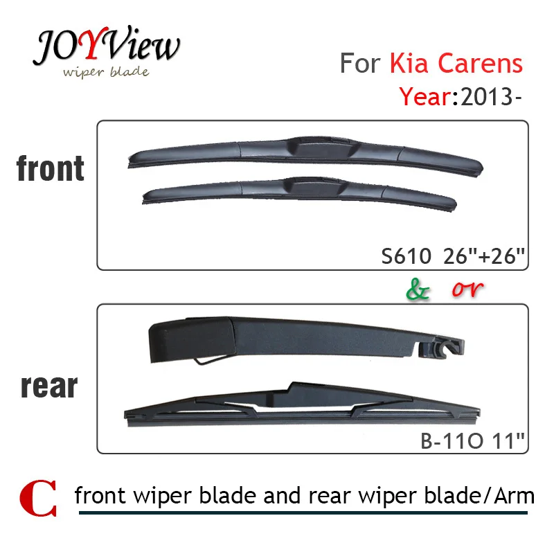 S610 26"+26" Front Wiper Blade and Rear Wiper Arm Blade for Kia Carens(2013 onwards), 11" rear wiper blade for Kia Carens
S610 26"+26" Front Wiper Blade and Rear Wiper Arm Blade for Kia Carens(2013 onwards), 11" rear wiper blade for Kia Carens