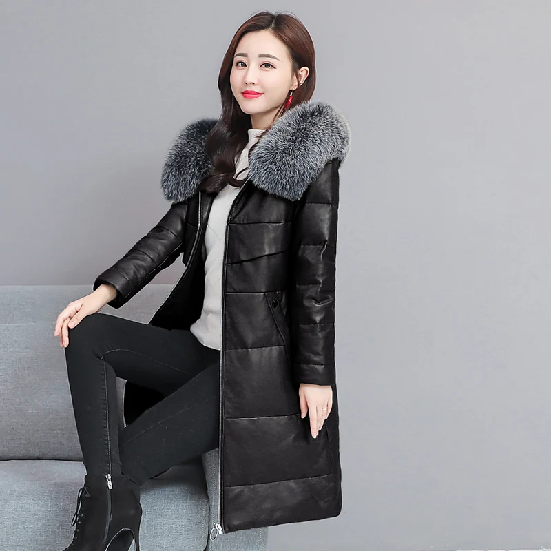 HANZANGL Sheepskin Down Coat 2019 Winter Women Fox Fur Hooded Leather Jacket Female Warm Thick Long Down Jacket
HANZANGL Sheepskin Down Coat 2019 Winter Women Fox Fur Hooded Leather Jacket Female Warm Thick Long Down Jacket
