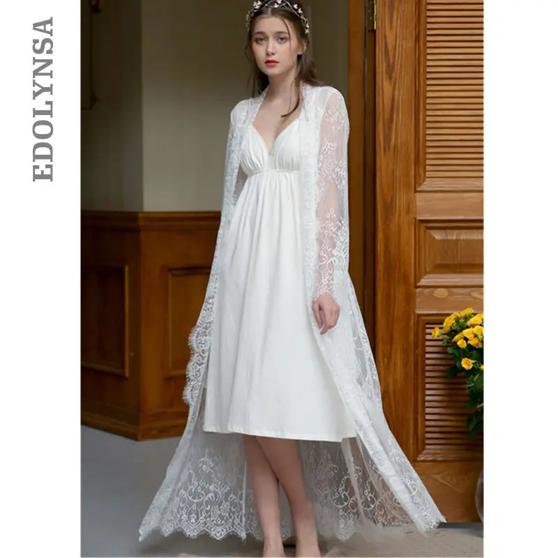 2019 Women Night Wear Home Robe Gown Set Transparent Lace Robe Kimono Lining Sexy Maternity Nightie Vintage Peignoir Sets T417
2019 Women Night Wear Home Robe Gown Set Transparent Lace Robe Kimono Lining Sexy Maternity Nightie Vintage Peignoir Sets T417
